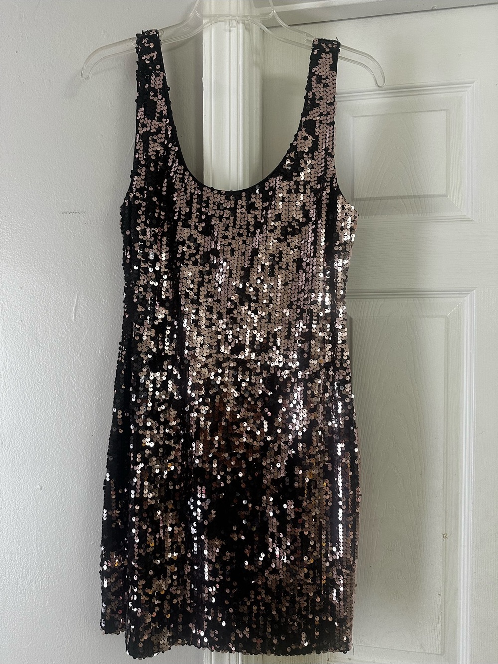 AUW Sequin Mini Dress in Rose Gold and Black